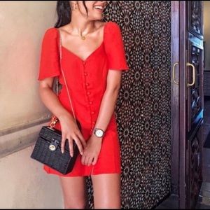SOLD! Zara Red Button Front Puff Sleeve Dress